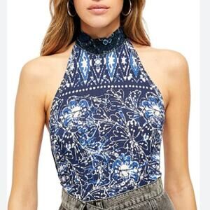 FREE PEOPLE Madagascar Halter Tank Top Indigo Combo SEXY CELESTIAL